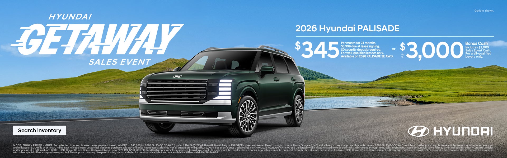 Palisade $345/24/$3,999 Lease or $3,000 Bonus Cash